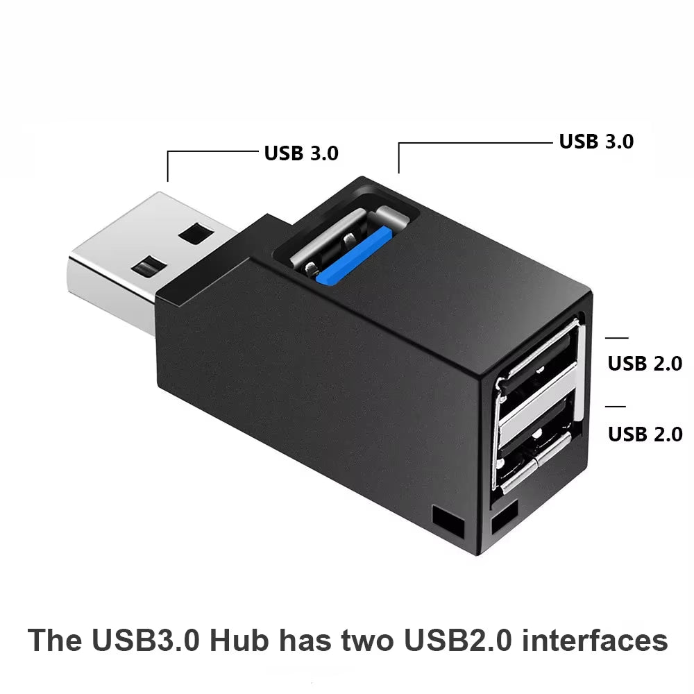 For PC Laptop, USB 3.0 HUB Adapter Extender for USB 3.0 Card Reader, Hi-Speed USB 2.0, Mini Splitter Box 1 to 3 Ports